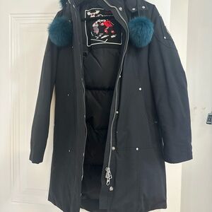Moose Knuckles Black Coat with Teal Accents Mint Condition
